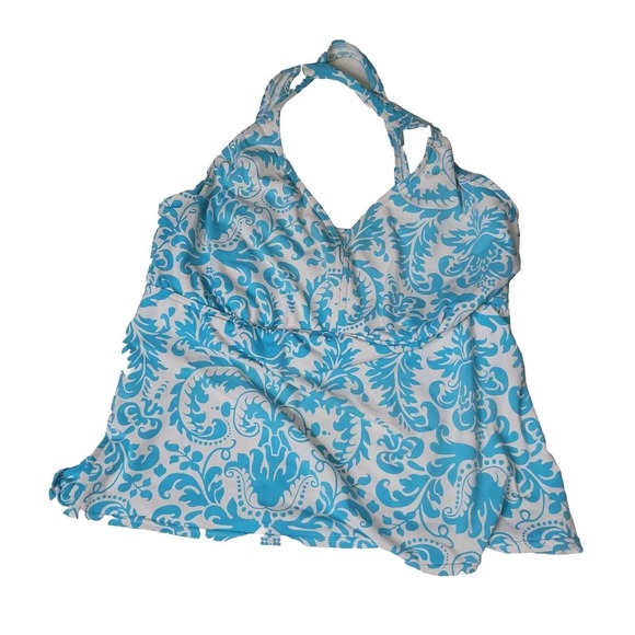 Lands End Swim Top Womens Sz 16 D Blue Modest Tank Neck Pool Strap Plus Size - Picture 1 of 12